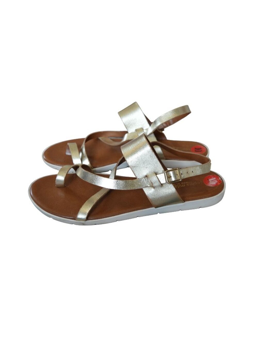 Sophia Milano Gold Leather Sandals Women Size 10 (41) Made in Italy Boho Summer